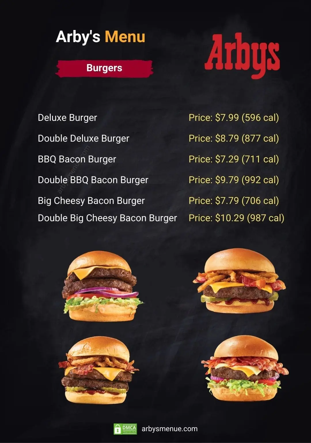 Arby’s Burgers Printable Menu