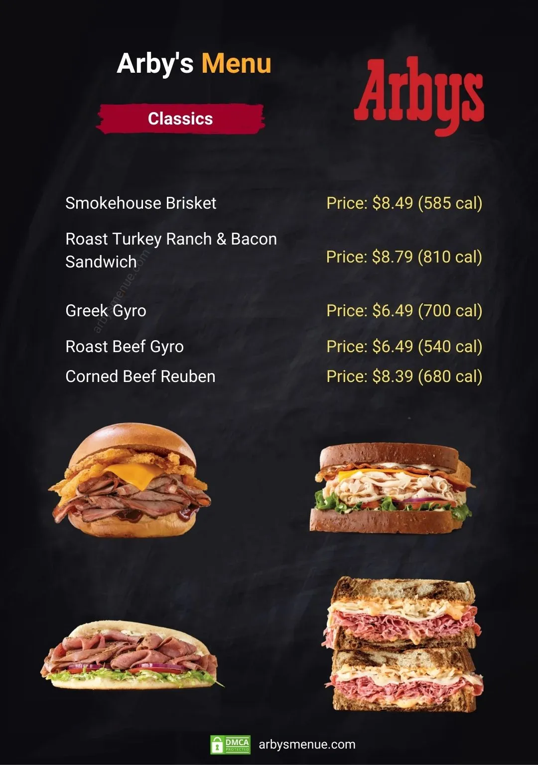 Arby’s Classics Printable Menu