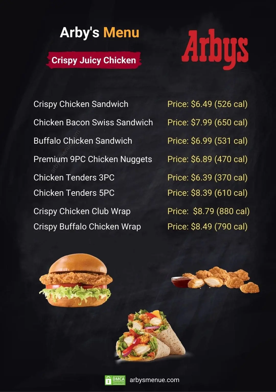 Arby’s Crispy Juicy Chicken Printable Menu