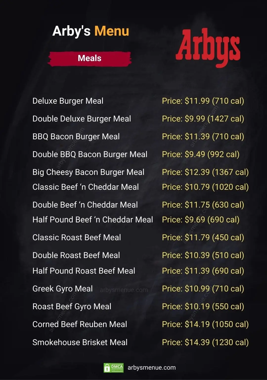 Arby’s Meals Printable Menu