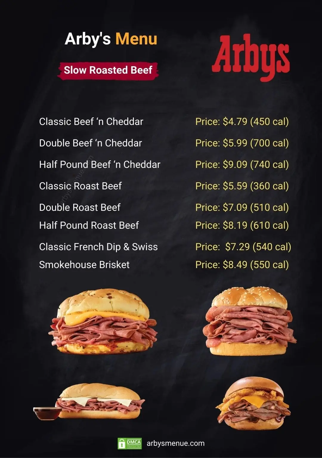 Arby’s Slow Roasted Beef Printable Menu